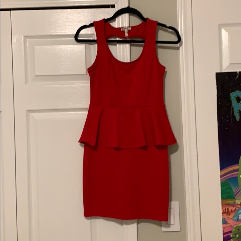 Read peplum dress with heart cut out in the back